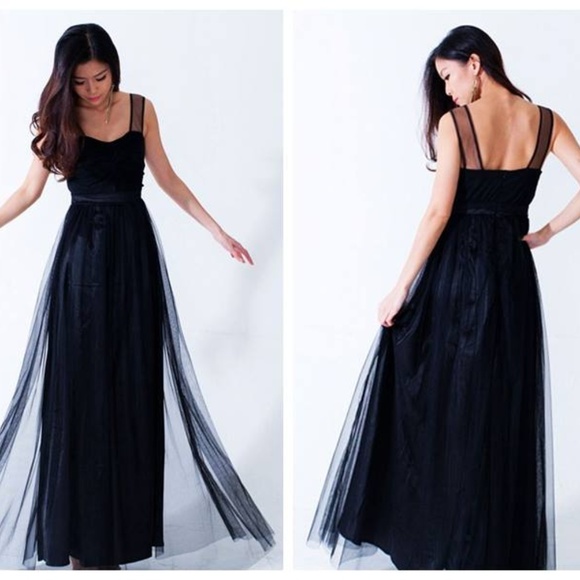 Ribbon Stage Dresses & Skirts - Black Tulle Dress with Sexy Shoulder Straps